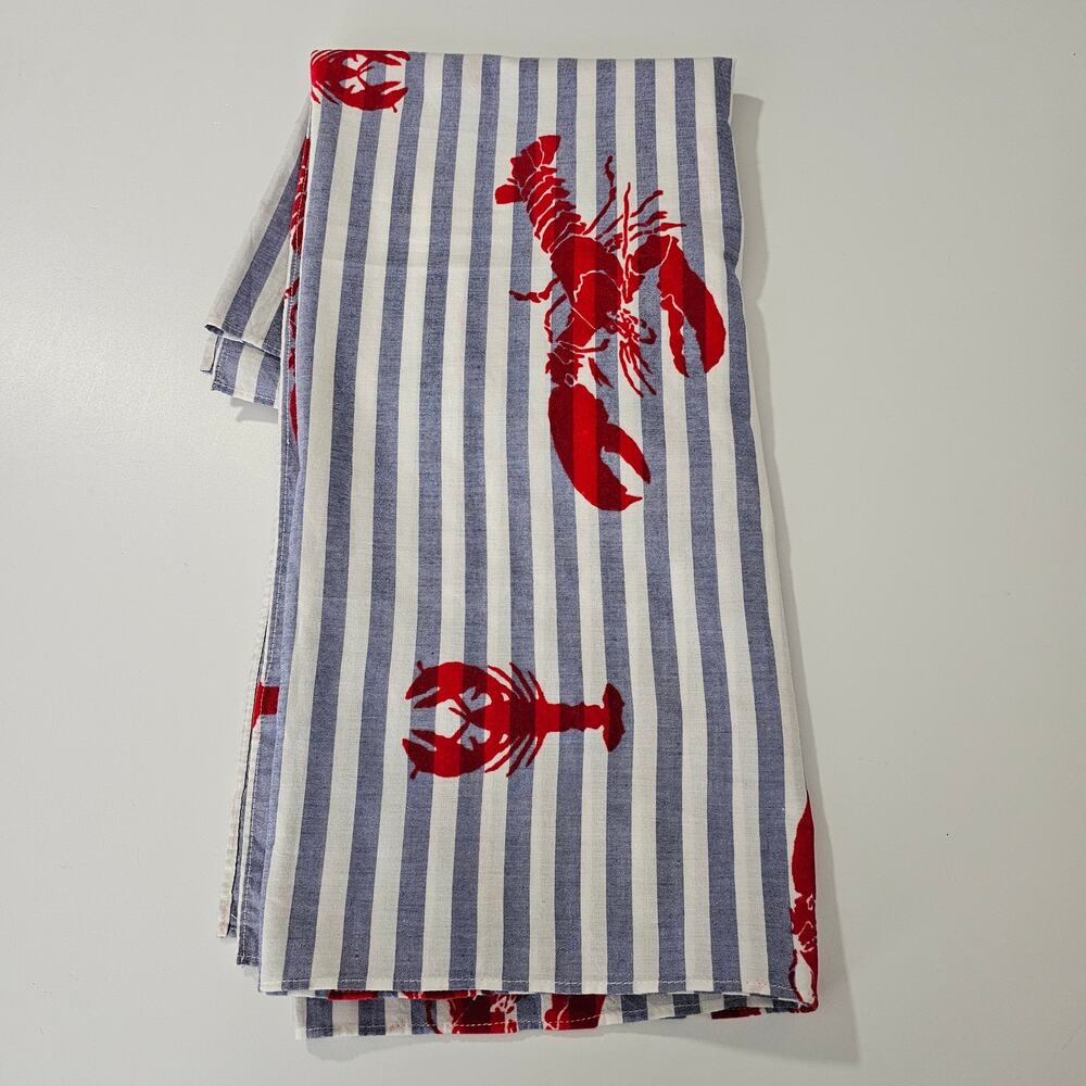 TALBOTS Nautical Preppy Striped White & Blue Red Velvety Lobster Scarf  73 x 28
